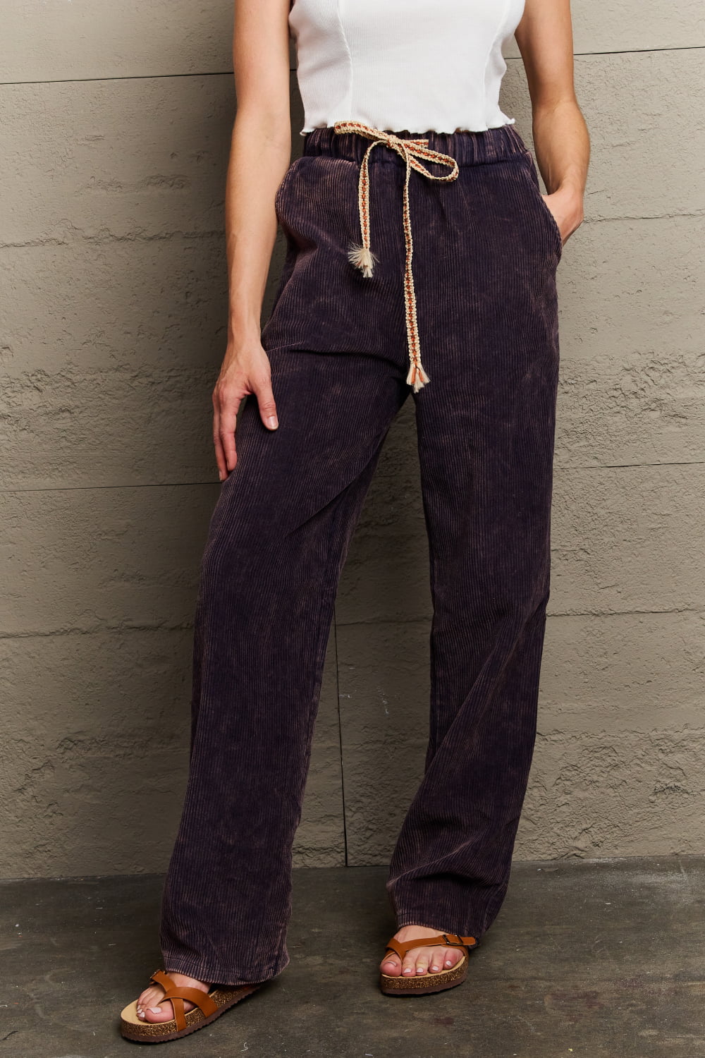 POL Leap Of Faith Corduroy Straight Fit Pants in Midnight Navy